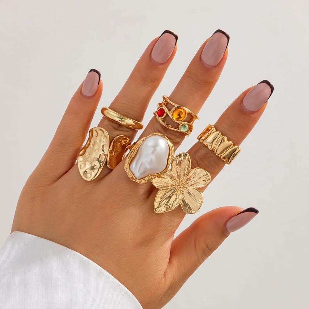 6pcs Stackable Adjustable Chunky Rings Set - Perf… - image 2
